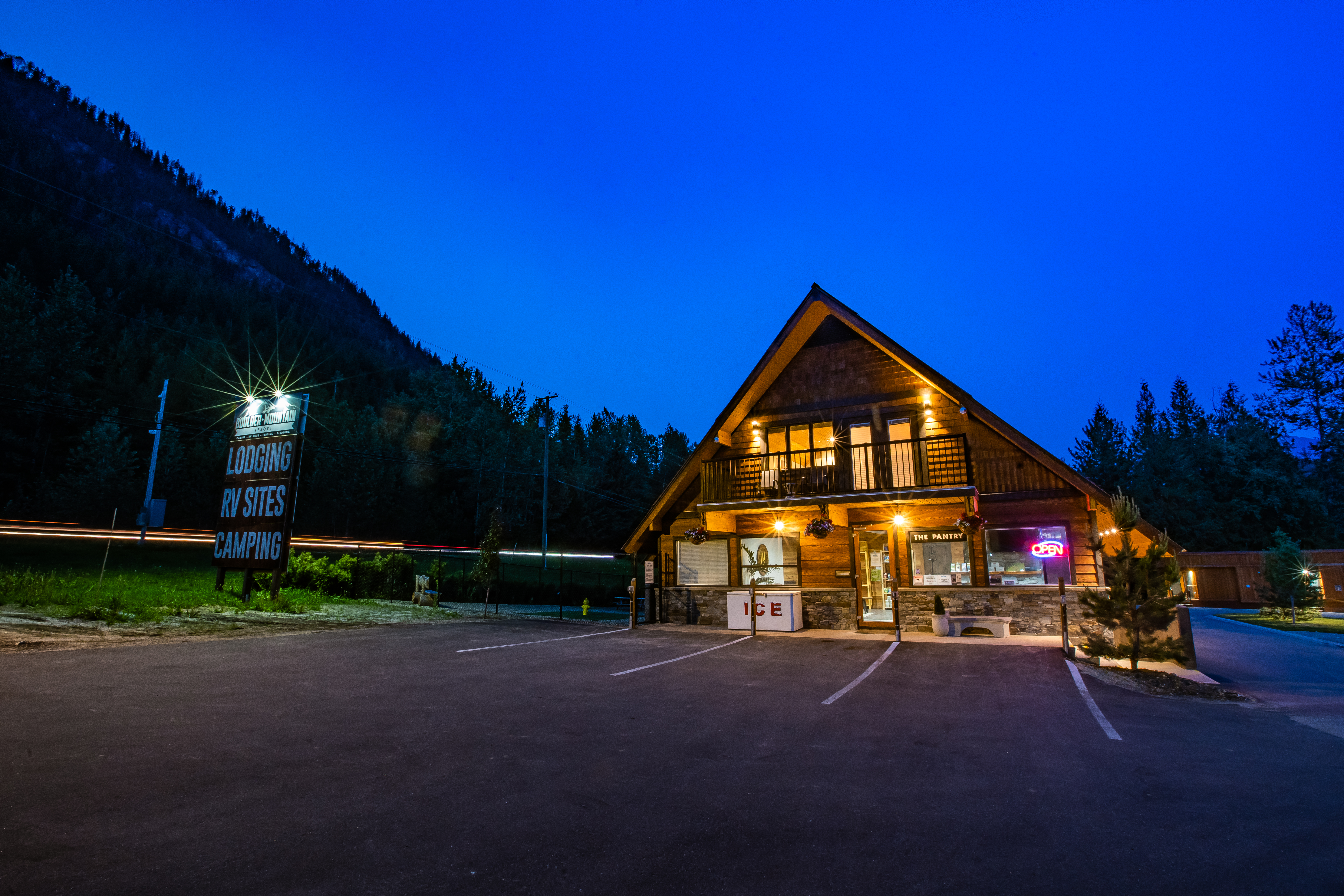 front of BMR at night in the summer